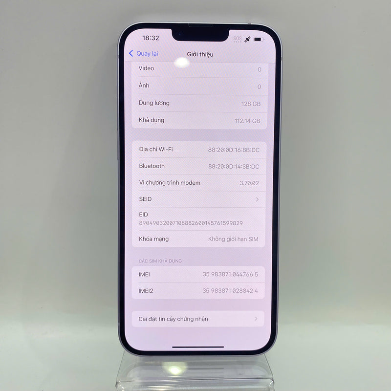 iPhone 14 Plus 128GB Tím 98% pin 89% Máy đã trả hết tiền mạng dùng như Quốc tế Apple - HH7665