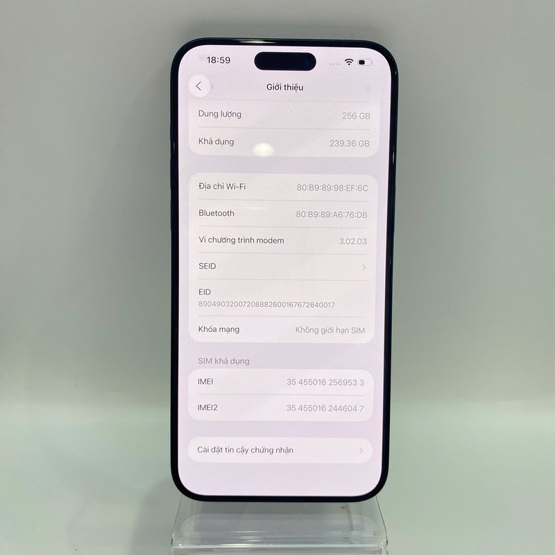 iPhone 15 Pro Max 256GB Xanh dương  98% pin 89% Quốc tế Apple - HH9533