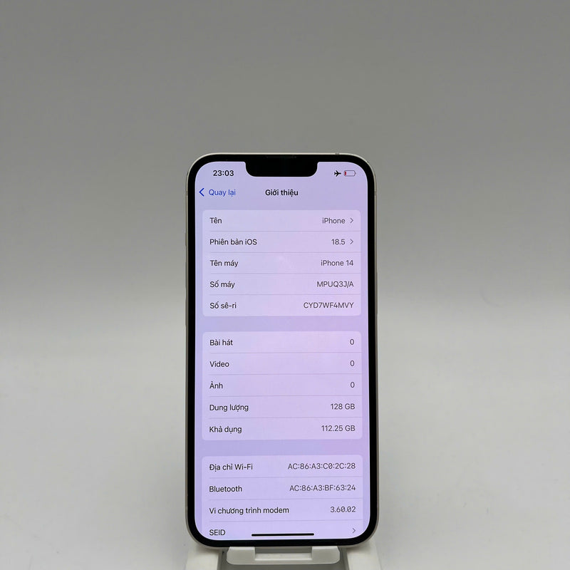 iPhone 14 128GB Trắng 98% pin 88% Máy đã trả hết tiền mạng dùng như Quốc tế Apple (màn và viền xước, viền cam xước) - HH3008