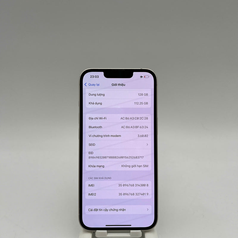 iPhone 14 128GB Trắng 98% pin 88% Máy đã trả hết tiền mạng dùng như Quốc tế Apple (màn và viền xước, viền cam xước) - HH3008