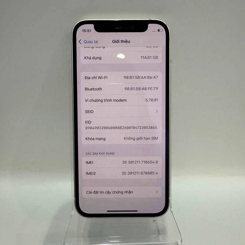 iPhone 12 Mini Trắng 128GB 98% pin 93% Máy đã trả hết tiền mạng dùng như quốc tế Apple (Pin LKCH) - HH6540