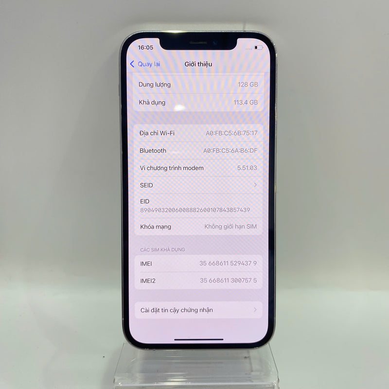 iPhone 12 Pro 128GB Trắng 98% pin 86% Máy đã trả hết tiền mạng dùng như Quốc tế Apple (xước viền) - HH4379