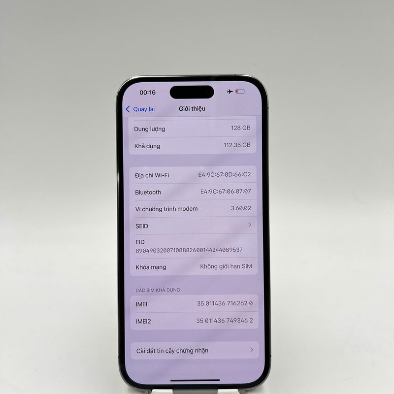 iPhone 14 Pro 128GB Tím 98% pin 85%  Máy đã trả hết tiền mạng dùng như Quốc tế Apple (màn LKCH) - HH2620