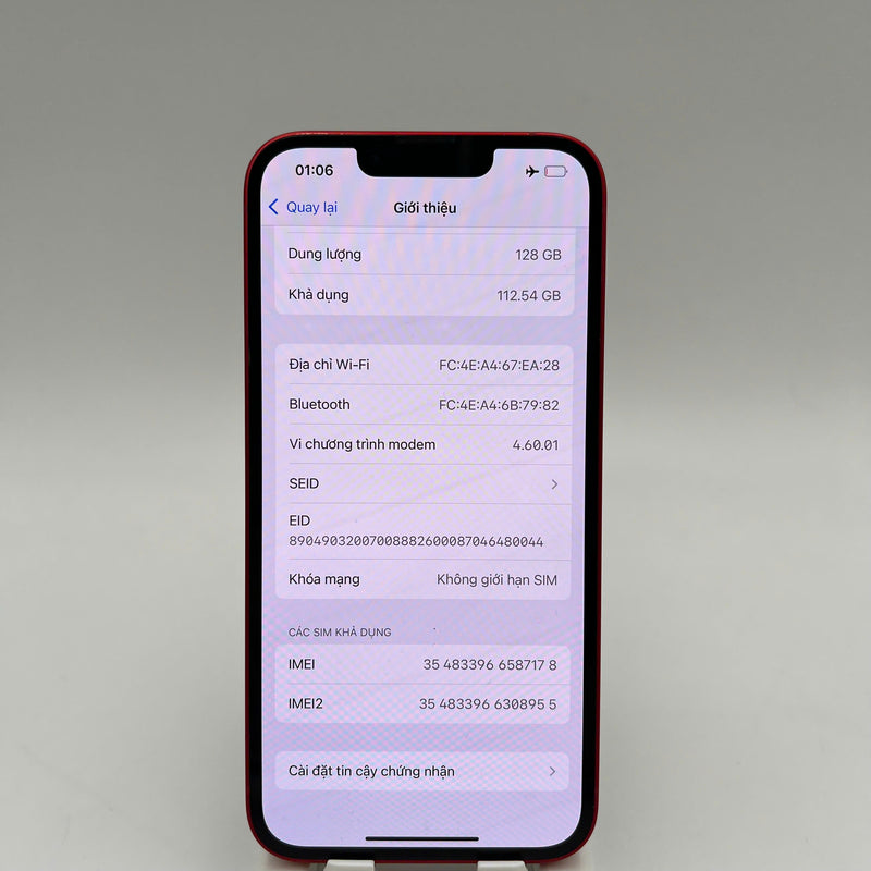 iPhone 13 128GB Đỏ 98% pin 91% Quốc tế từ AU (Không dùng sim AU - viền xước, viền cam xước) - HH7178