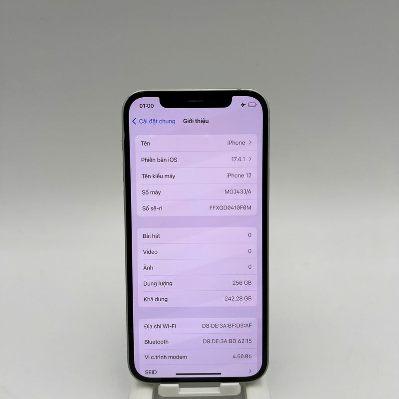 iPhone 12 256GB Xanh Lá 98% pin 86%  Máy đã trả hết tiền mạng dùng như Quốc tế Apple (sứt viền) - HH4090