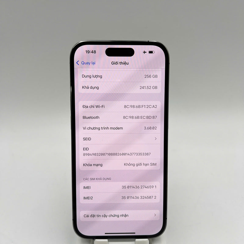 iPhone 14 Pro 256GB Tím 98% pin 87% Quốc tế từ DCM (Không dùng sim DCM - xước viền) - HH6591