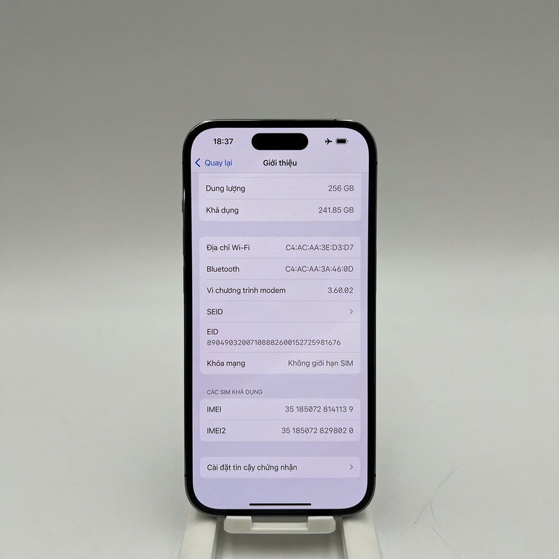 iPhone 14 Pro 256GB Tím 98% pin 85%  Máy đã trả hết tiền mạng dùng như Quốc tế Apple (ĐBH,pin và main ,Face ID LKCH,màn xước,xước sơn viền) - HH1139