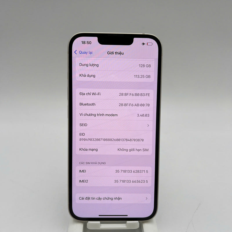 iPhone 14 128GB Trắng 98% pin 85% Quốc tế từ DCM (Không dùng sim DCM - xước viền) - HH3715