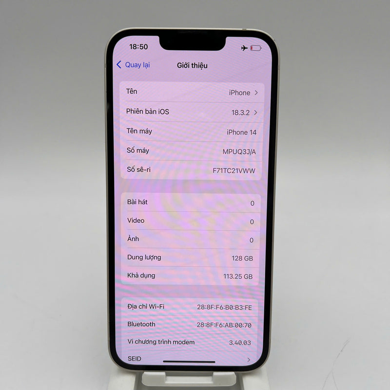 iPhone 14 128GB Trắng 98% pin 85% Quốc tế từ DCM (Không dùng sim DCM - xước viền) - HH3715