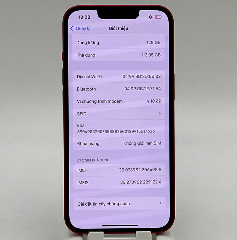 iPhone 13 128GB Đỏ 98% pin 86%  Quốc tế từ SB (Không dùng sim SB - xước viền cam) - HH4985