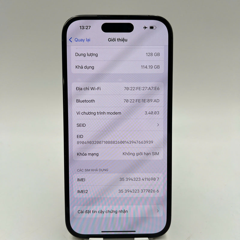 iPhone 14 Pro 128GB Đen 98% pin 88% Quốc tế từ SB (Không dùng sim SB - màn xước) - HH6907