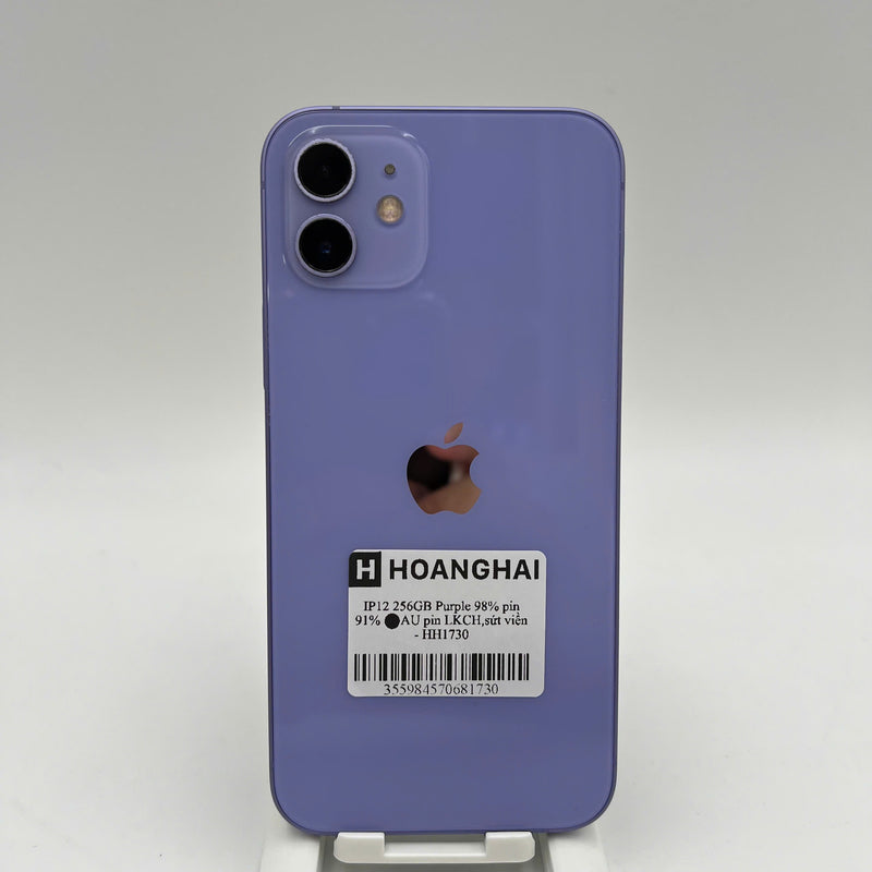 iPhone 12 256GB Tím 98% pin 91% Máy đã trả hết tiền mạng dùng như Quốc tế Apple (pin LKCH, sứt viền) - HH1730