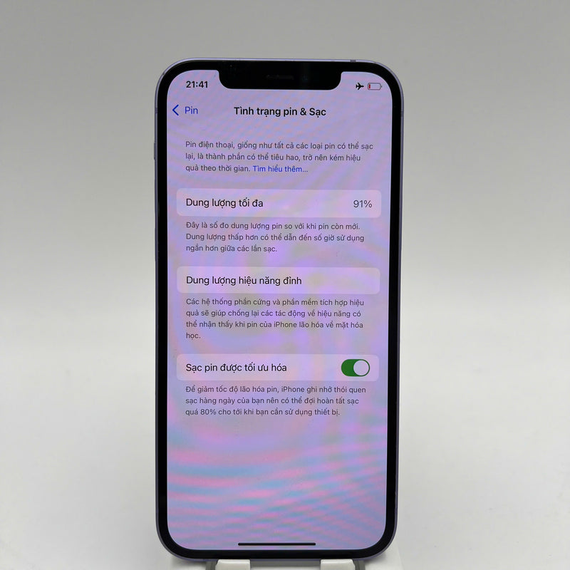 iPhone 12 256GB Tím 98% pin 91% Máy đã trả hết tiền mạng dùng như Quốc tế Apple (pin LKCH, sứt viền) - HH1730