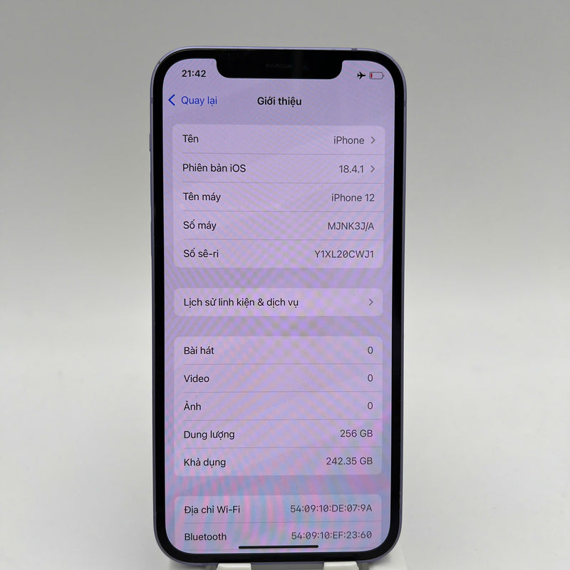 iPhone 12 256GB Tím 98% pin 91% Máy đã trả hết tiền mạng dùng như Quốc tế Apple (pin LKCH, sứt viền) - HH1730
