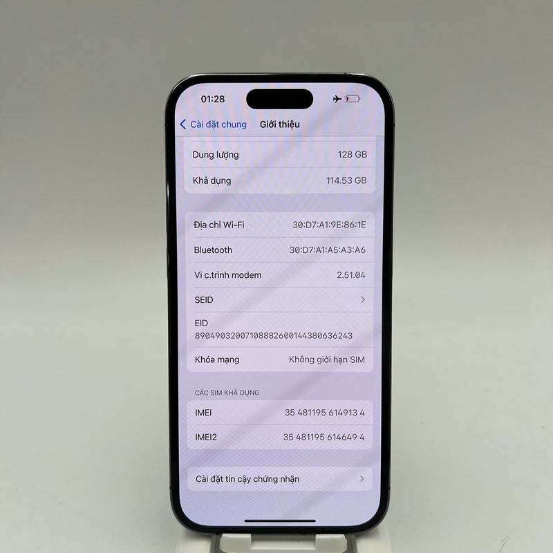 iPhone 14 Pro 128GB Tím 98% pin 93% Quốc tế từ AU (Không dùng sim AU - xước sơn viền, đốm 0.5x/3x) - HH9134
