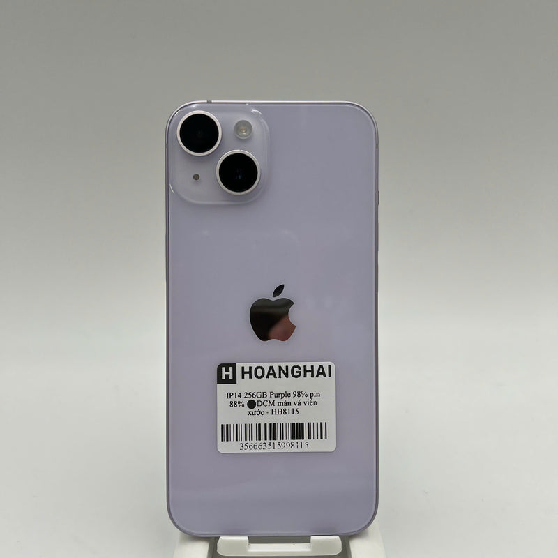 iPhone 14 256GB Tím 98% pin 88% Máy đã trả hết tiền mạng dùng như Quốc tế Apple (màn và viền xước) - HH8115