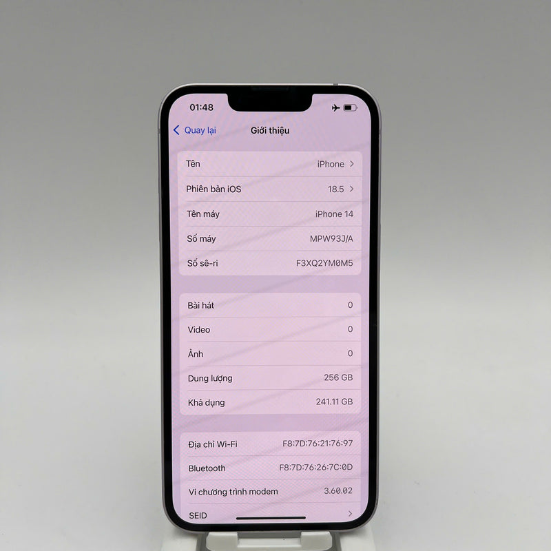 iPhone 14 256GB Tím 98% pin 88% Máy đã trả hết tiền mạng dùng như Quốc tế Apple (màn và viền xước) - HH8115