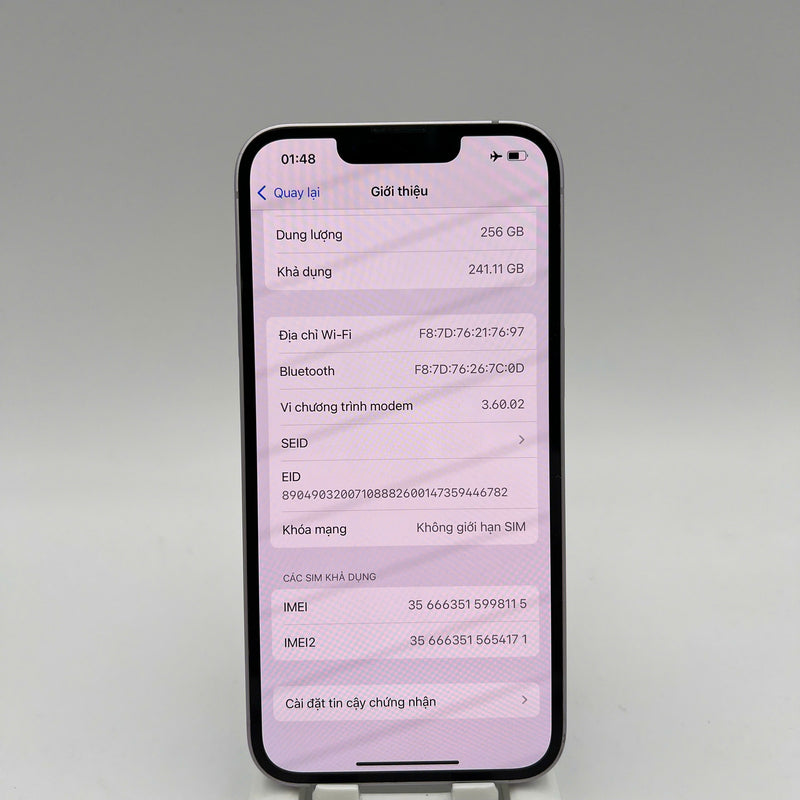 iPhone 14 256GB Tím 98% pin 88% Máy đã trả hết tiền mạng dùng như Quốc tế Apple (màn và viền xước) - HH8115
