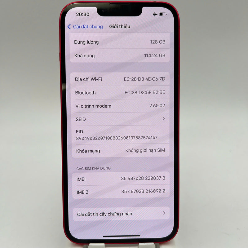 iPhone 14 128GB Đỏ 98% pin 85% Quốc tế từ AU (Không dùng sim AU - viền xước) - HH8378
