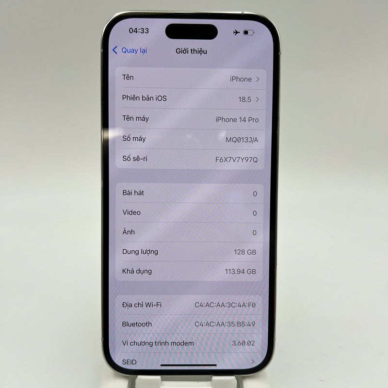 iPhone 14 Pro 256GB Trắng 98% pin 85% Quốc tế từ DCM (Không dùng sim DCM - đốm 3x) - HH9209