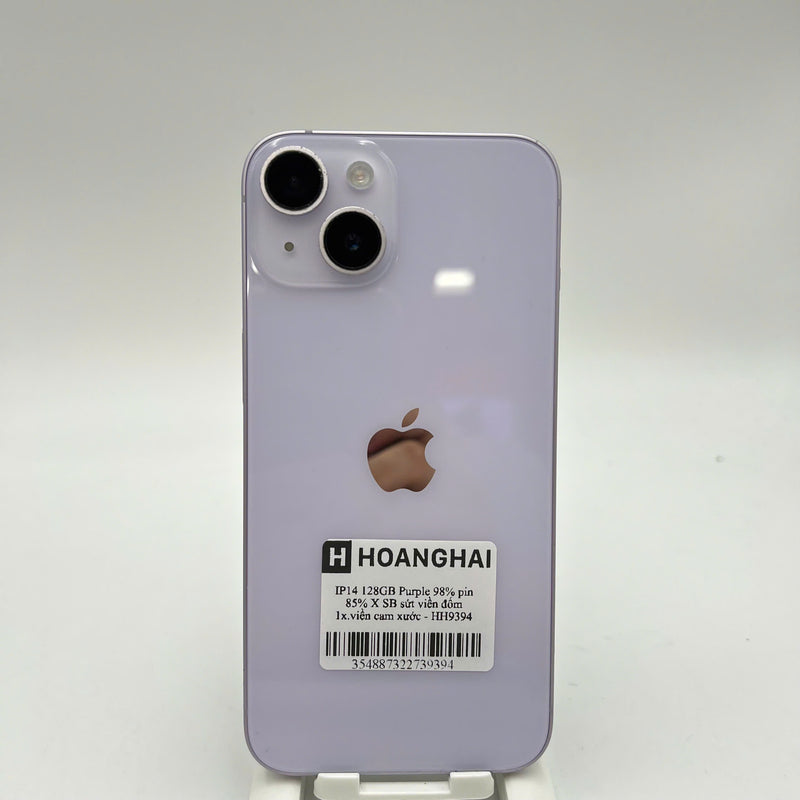 iPhone 14 128GB Tím 98% pin 85% Quốc tế từ SB (Không dùng sim SB - sứt viền, đốm 1x, viền cam xước) - HH9394