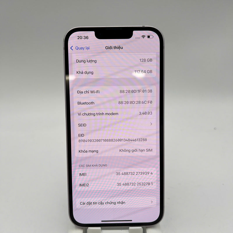 iPhone 14 128GB Tím 98% pin 85% Quốc tế từ SB (Không dùng sim SB - sứt viền, đốm 1x, viền cam xước) - HH9394