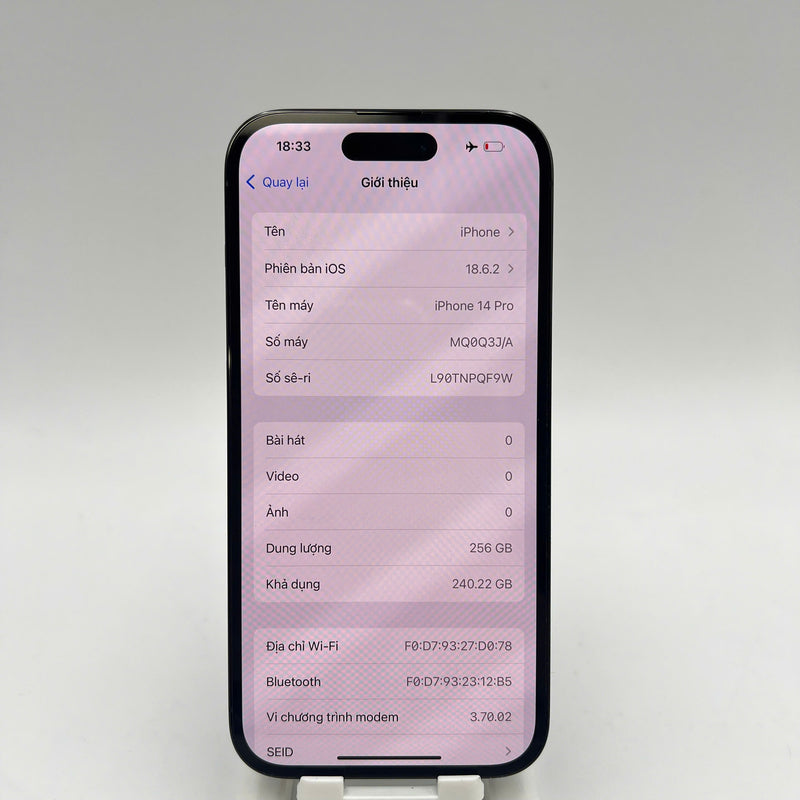 iPhone 14 Pro 256GB Đen 98% pin 85% Máy đã trả hết tiền mạng dùng như Quốc tế Apple (đốm 3x) - HH1254