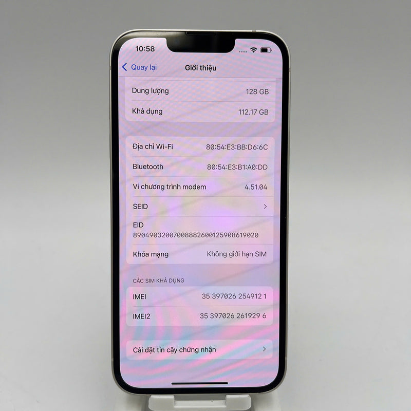 iPhone 13 128GB Trắng 98% pin 86% Máy đã trả hết tiền mạng dùng như Quốc tế Apple  - HH9121