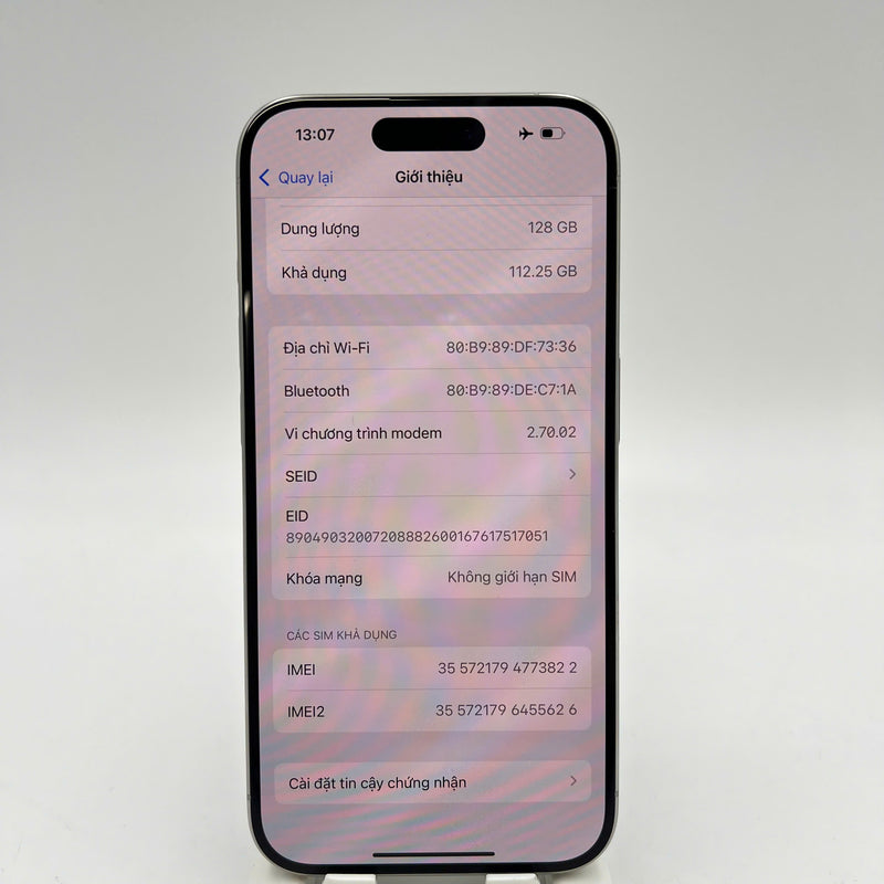 iPhone 15 Pro 128GB Trắng 98% pin 91% Quốc Tế Apple  - HH3822