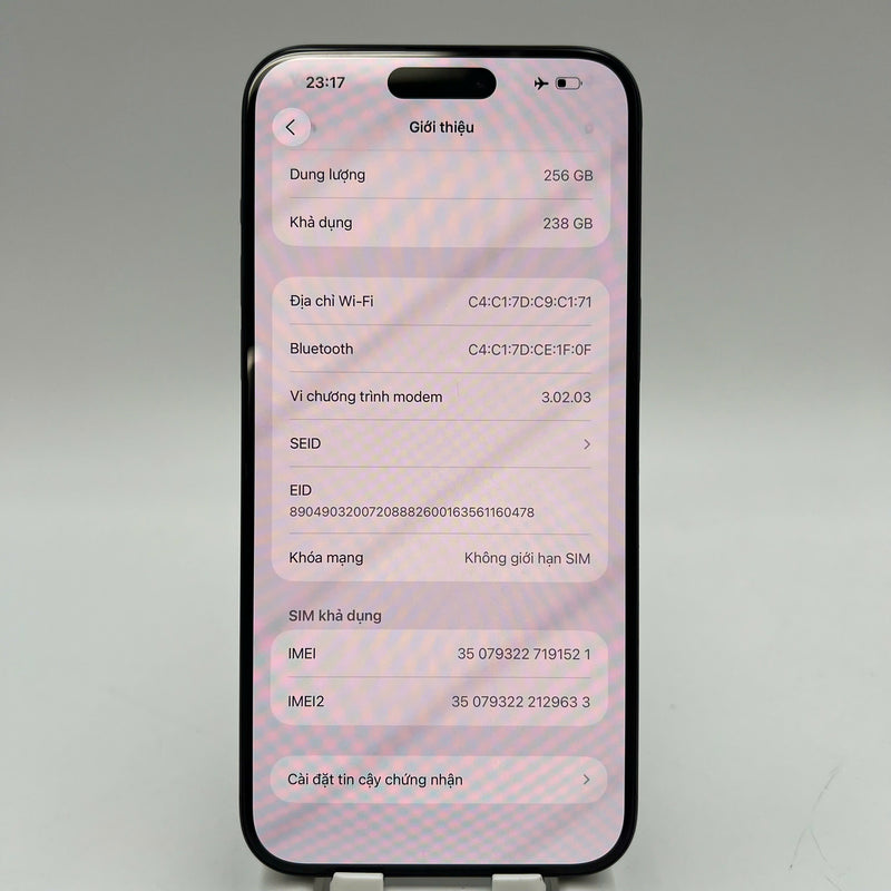 iPhone 15 Pro Max 256GB Xanh dương 98% pin 86% Máy đã trả hết tiền mạng dùng như Quốc tế Apple - HH1521