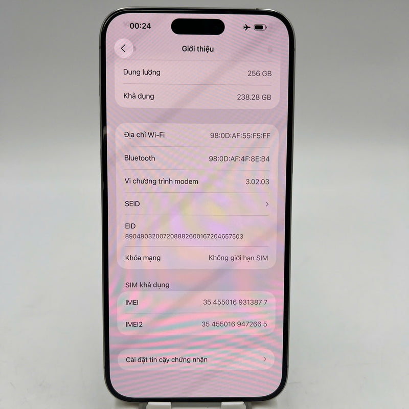 iPhone 15 Pro Max 256GB Tự Nhiên 98% pin 91% Quốc tế Apple - HH3877