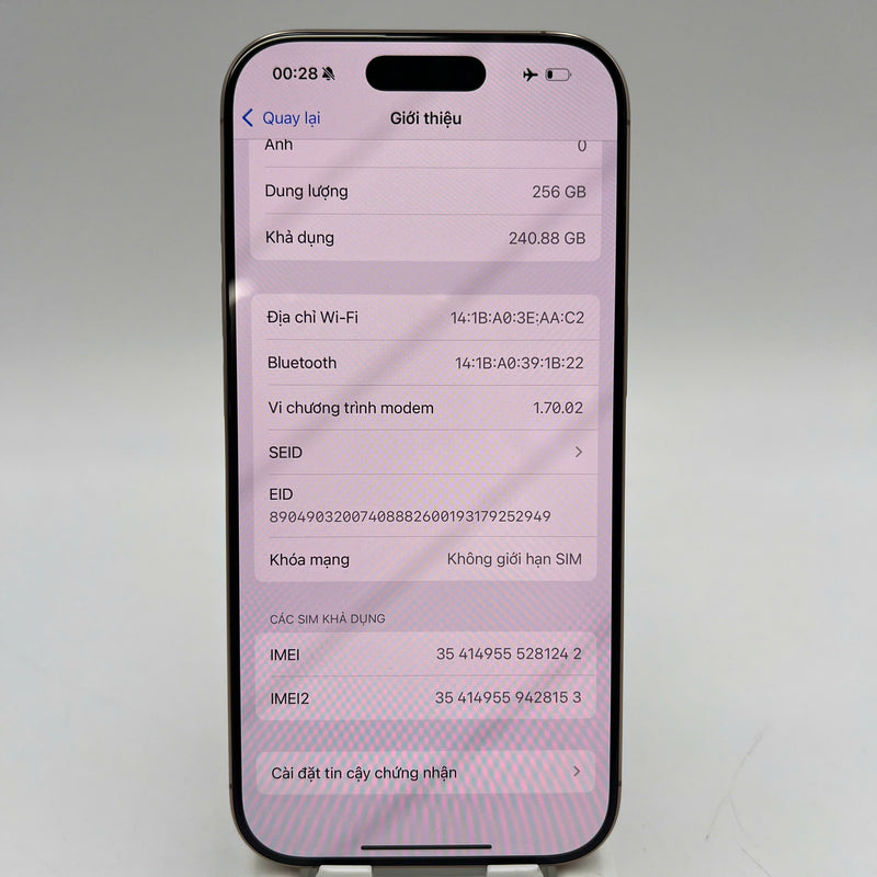 iPhone 16 Pro 256GB Vàng Sa Mạc 98% pin 92% Quốc Tế Apple  - HH1242