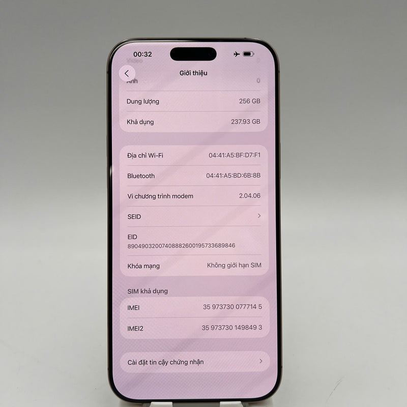 iPhone 16 Pro Max 256GB Vàng Sa Mạc 98% pin 100% Máy đã trả hết tiền mạng dùng như Quốc tế Apple  - HH7145