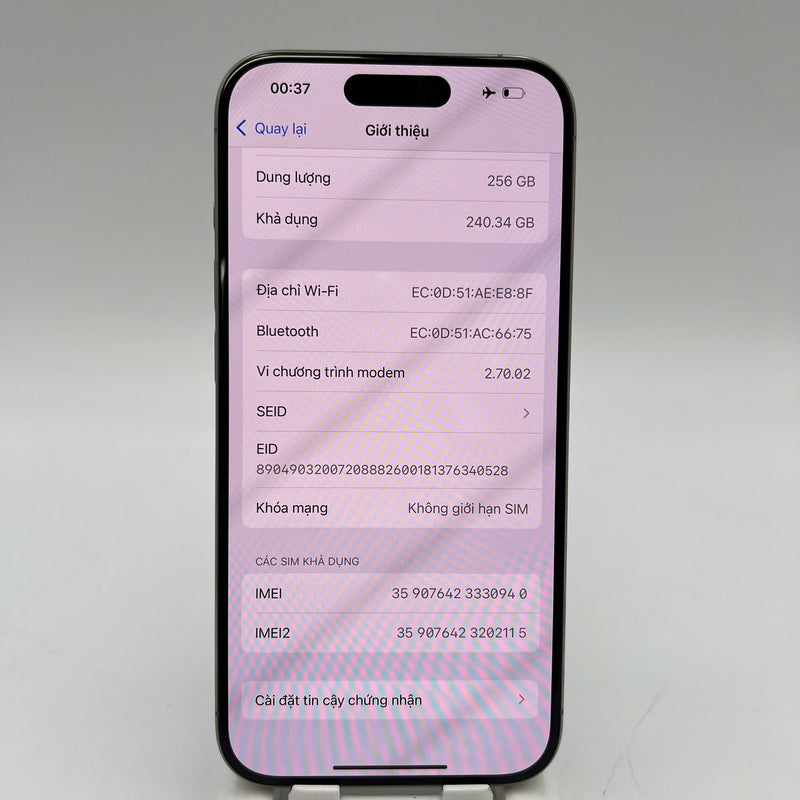 iPhone 15 Pro 256GB Tự Nhiên 98% pin 94% Quốc Tế Apple  - HH0940