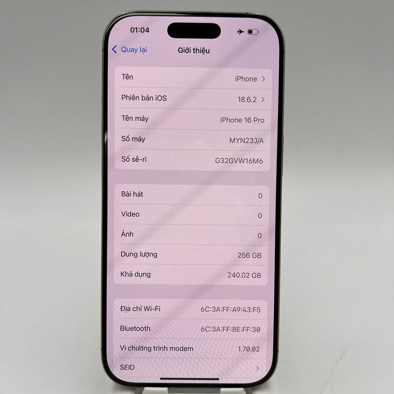 iPhone 16 Pro 256GB Vàng Sa Mạc 98% pin 94% Quốc tế từ SB (Không dùng sim SB) - HH7882