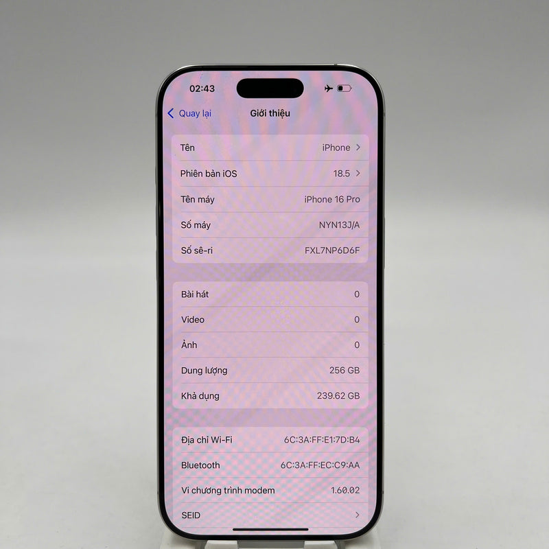 iPhone 16 Pro 256GB Trắng 100% ĐBH Quốc tế từ SB (Không dùng sim SB) - HH8256