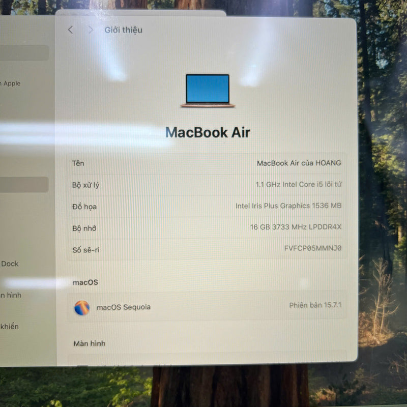 Macbook Air 2020 13.3" Vàng Intel Core i5/ RAM 16GB /SSD 256GB 98% BPTN (sạc 317 lần - xước mặt C góc trái)