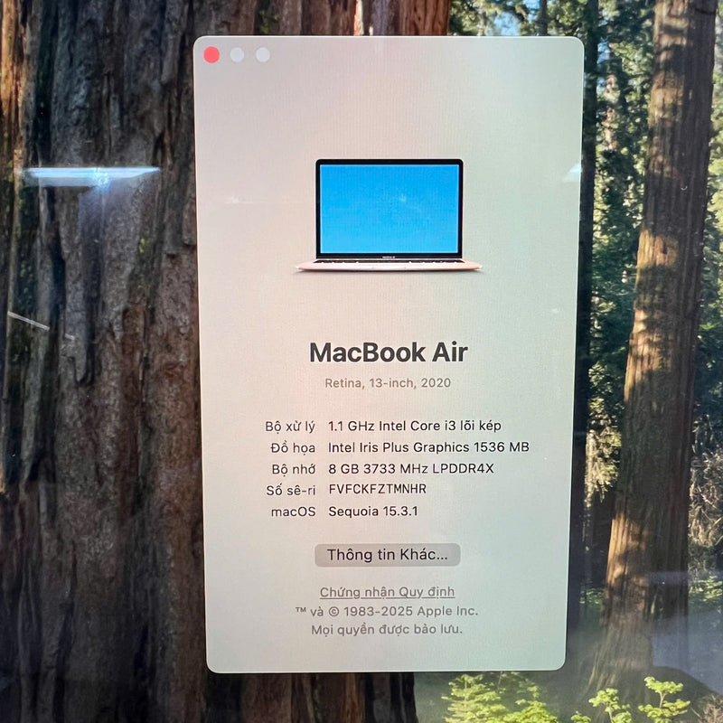 Macbook Air 2020 13.3" Vàng Intel Core i3/ RAM 8GB/ SSD 256GB 97% BPTN (Sạc 255 lần - xước viền, sứt viền)