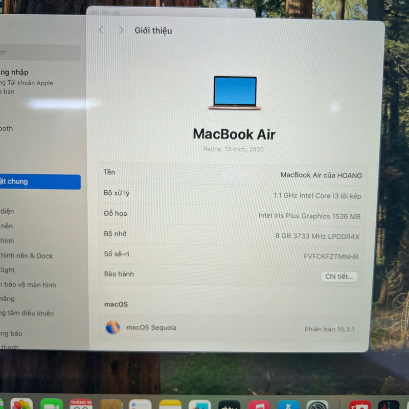 Macbook Air 2020 13.3" Vàng Intel Core i3/ RAM 8GB/ SSD 256GB 97% BPTN (Sạc 255 lần - xước viền, sứt viền)