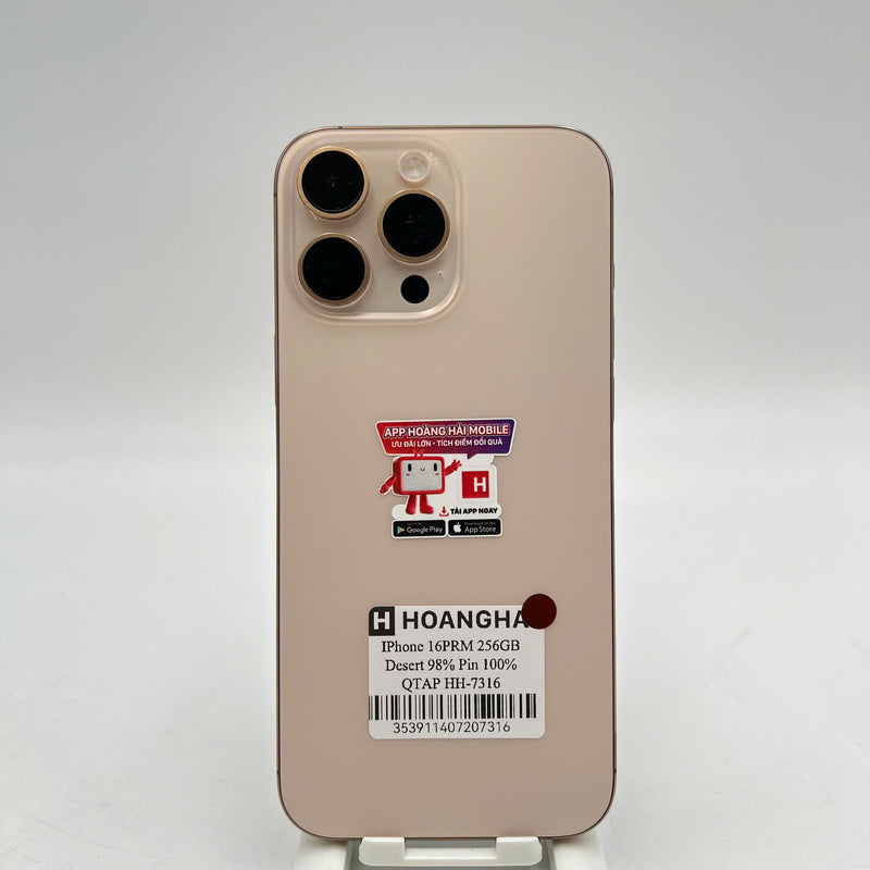 iPhone 16 Pro Max 256GB Vàng Sa Mạc 98% pin 100% Quốc tế Apple - HH7316