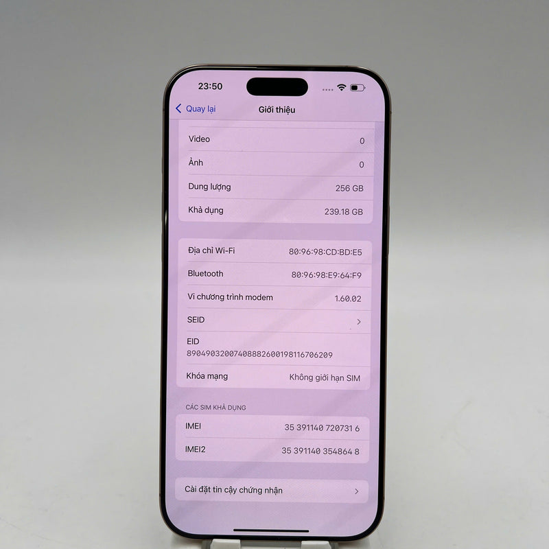 iPhone 16 Pro Max 256GB Vàng Sa Mạc 98% pin 100% Quốc tế Apple - HH7316