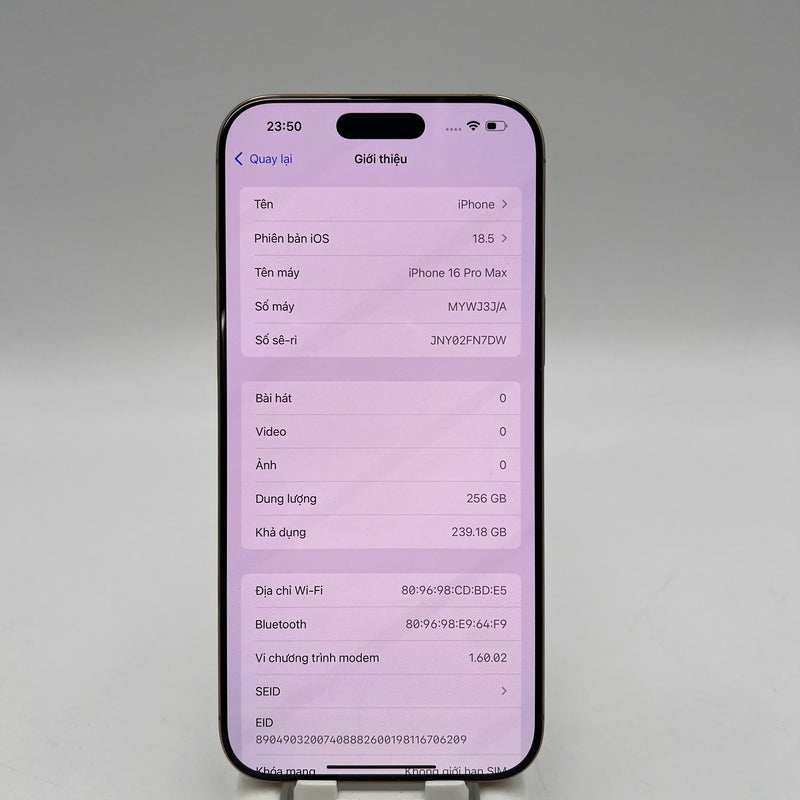 iPhone 16 Pro Max 256GB Vàng Sa Mạc 98% pin 100% Quốc tế Apple - HH7316