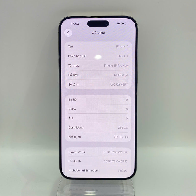 iPhone 15 Pro Max 256GB Tự Nhiên 98% pin 90% Quốc tế Apple - HH7483