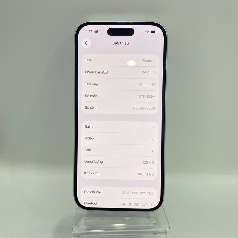 iPhone 16 128GB Trắng 99% pin 100% Máy đã trả hết tiền mạng dùng như Quốc tế Apple - HH9154