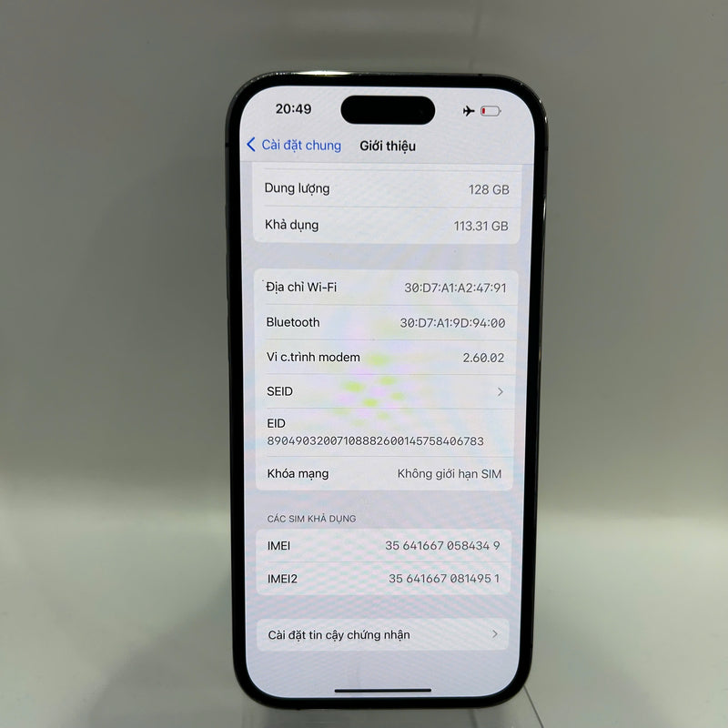 iPhone 14 Pro 128GB Tím 98% pin 90% ĐBH Máy đã trả hết tiền mạng dùng như Quốc tế Apple (xước sơn viền) - HH4349