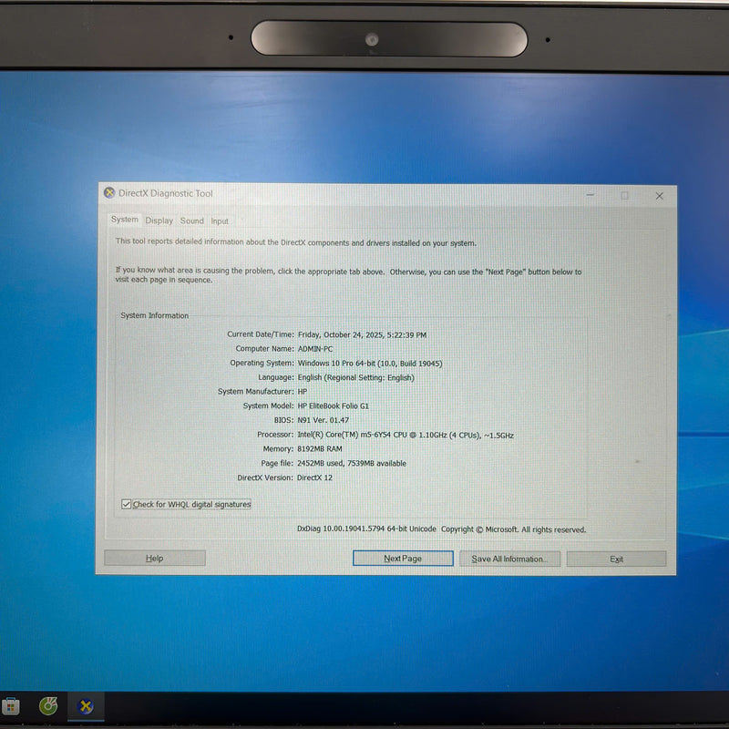 Hp Elitebook Folio G1 12.5" M5 - 6Y54/ RAM 8GB/ SSD 256GB BPTN Likenew