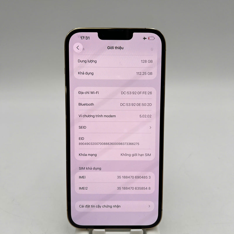 iPhone 13 Pro Max 128GB Vàng 98% pin 100% Quốc tế từ SB (Không dùng sim SB - đốm 3x,sứt viền,ĐTP) - HH4853