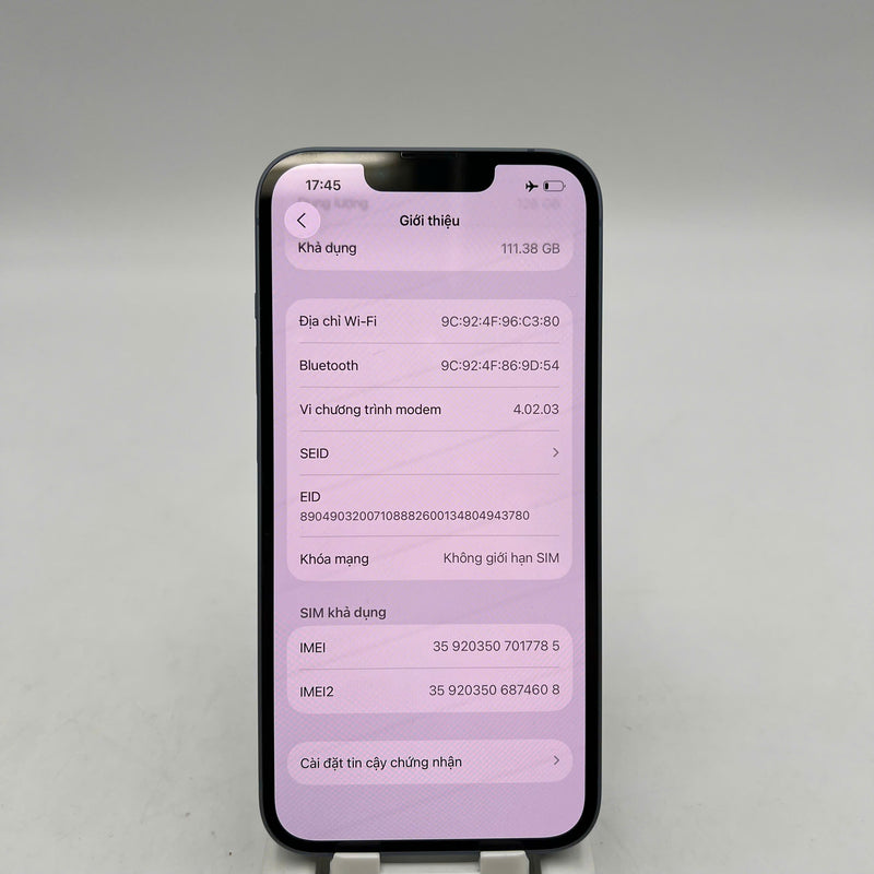 iPhone 14 128GB Xanh Dương 98% pin 100% Quốc tế Apple (Đã thay pin) - HH7785