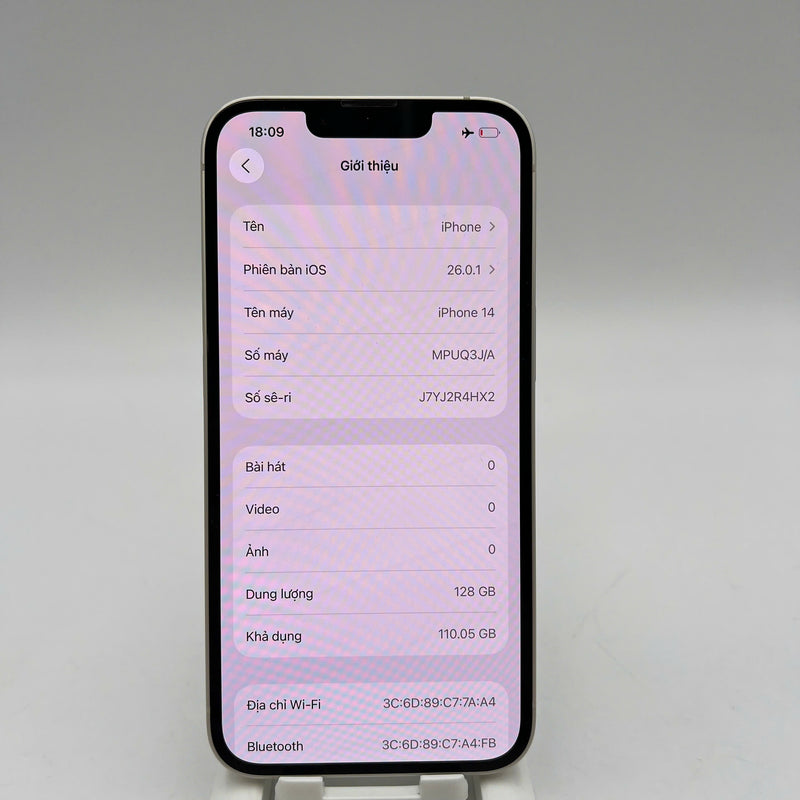 iPhone 14 128GB Trắng 98% pin 100% Quốc Tế Apple (Đã thay pin, móp viền) - HH1455