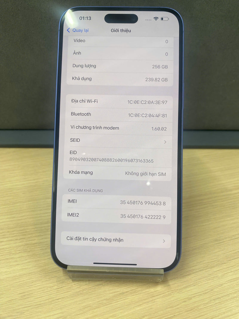 iPhone 16 Plus 256GB Xanh dương 99% pin 95% Quốc Tế Apple - HH4538